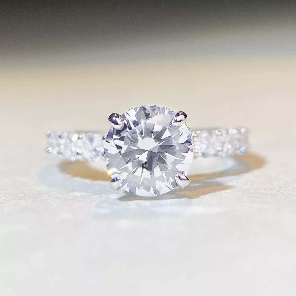 Round Solitaire 3 Carat 925 Sterling Silver Moissanite Ring for Women