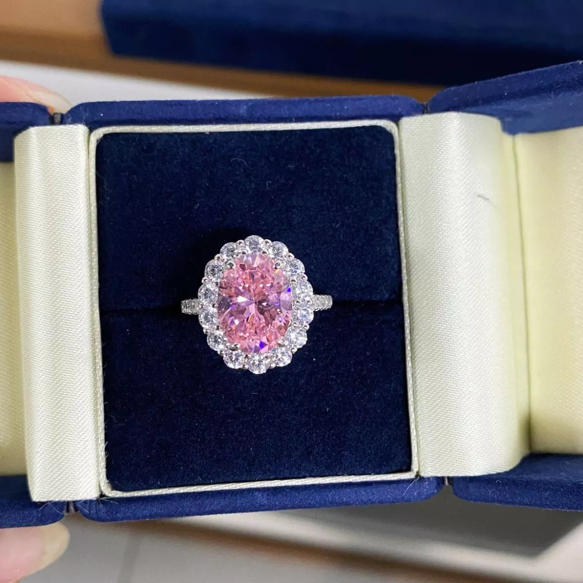 925 Sterling Silver Zircon Round Ring for Women in Blush Pink