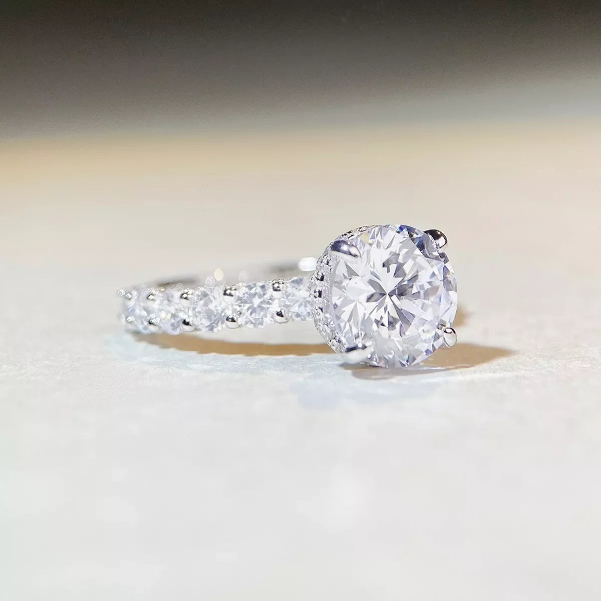 Round Solitaire 3 Carat 925 Sterling Silver Moissanite Ring for Women