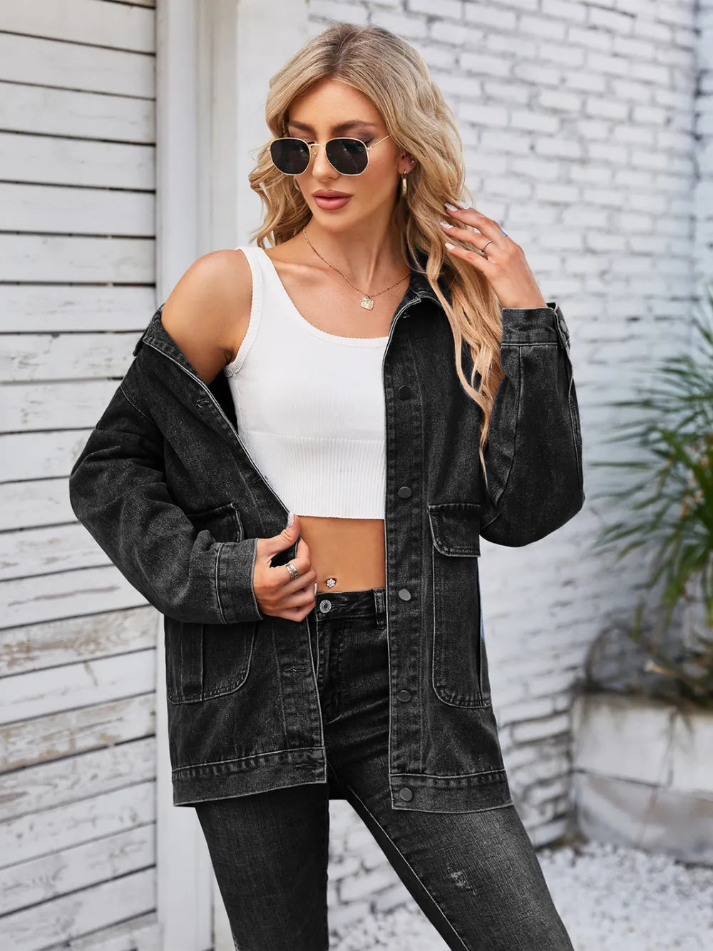 Rayon Long Sleeve Denim Jacket