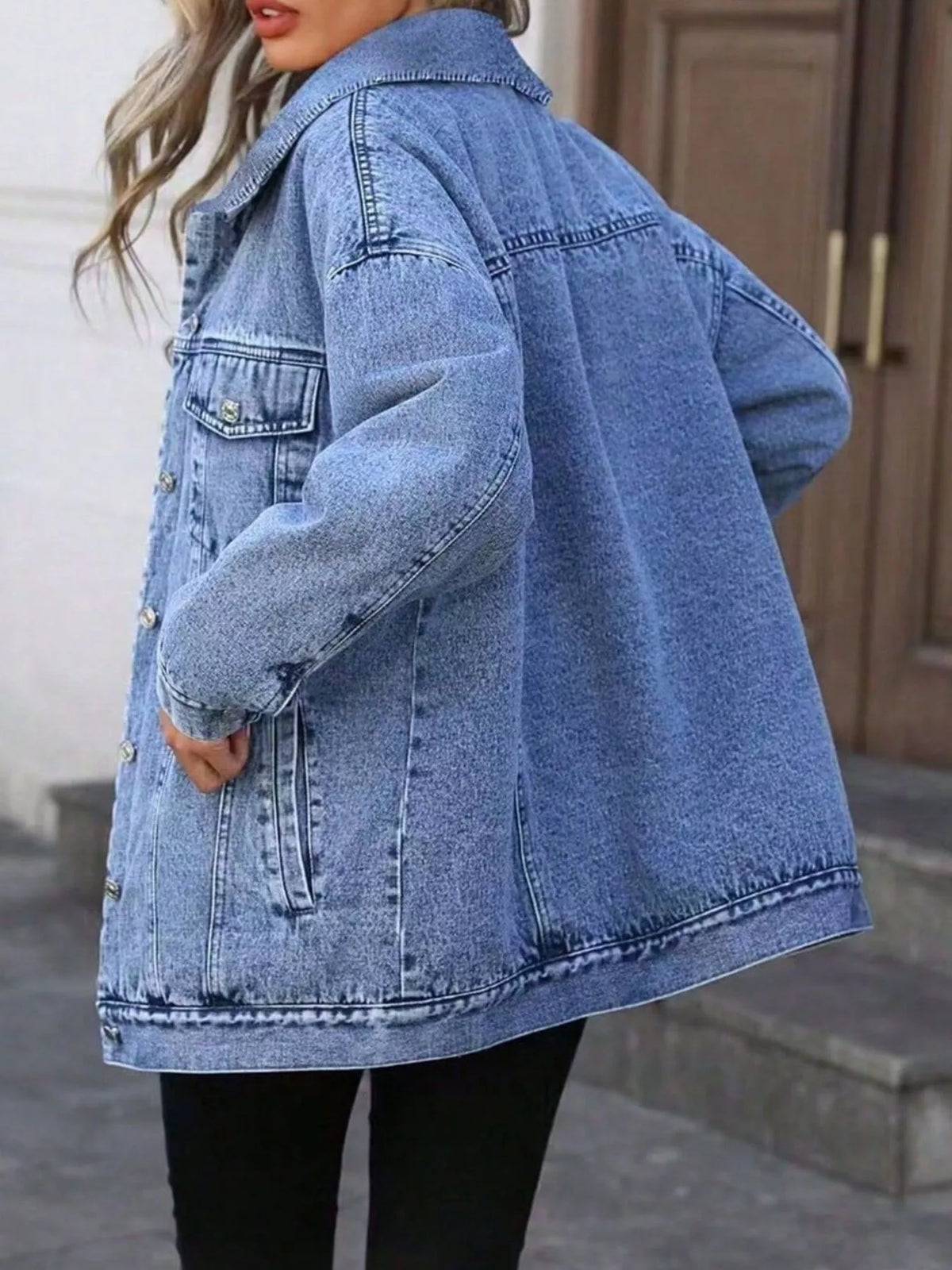 Women's Washed Button Up Oversized Denim Jacket