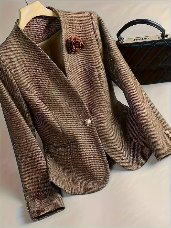 Flower One Button Long Sleeve Blazer