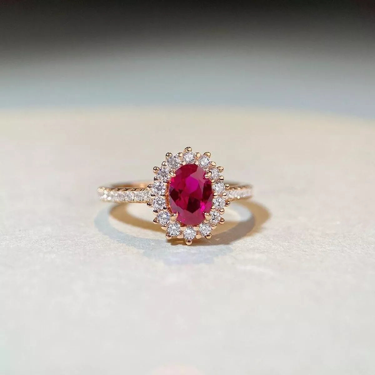 18K Gold-Plated 925 Sterling Silver Oval Ring for Women