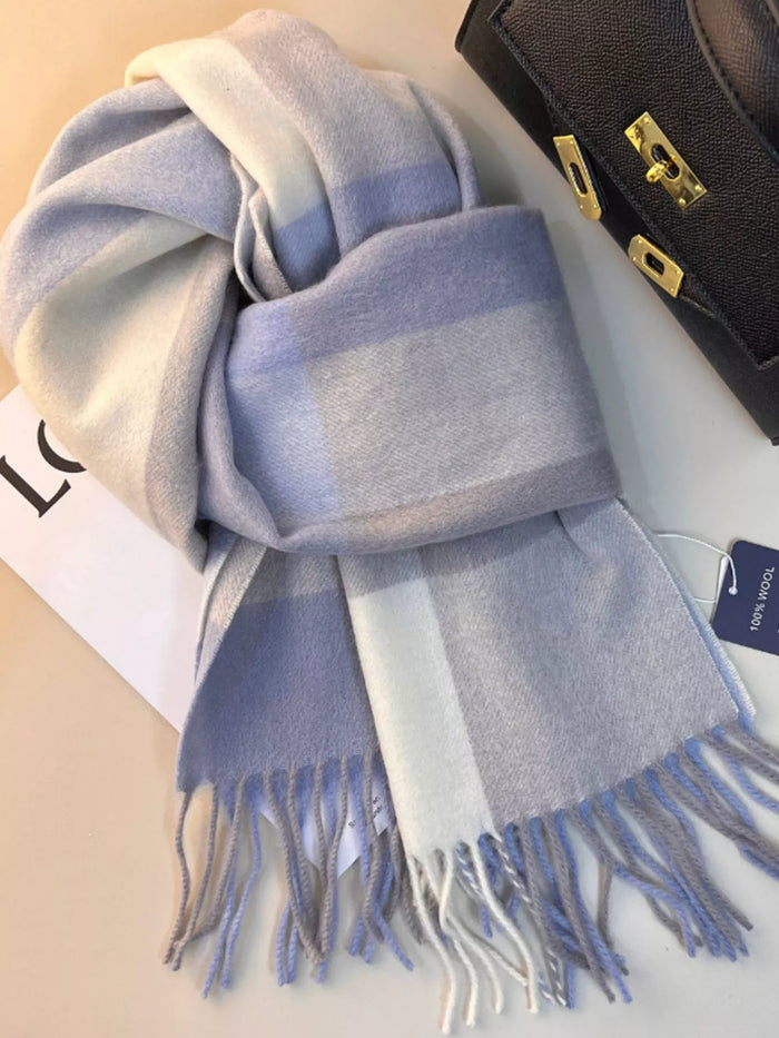 Plaid Scarf for Women with Fringe
