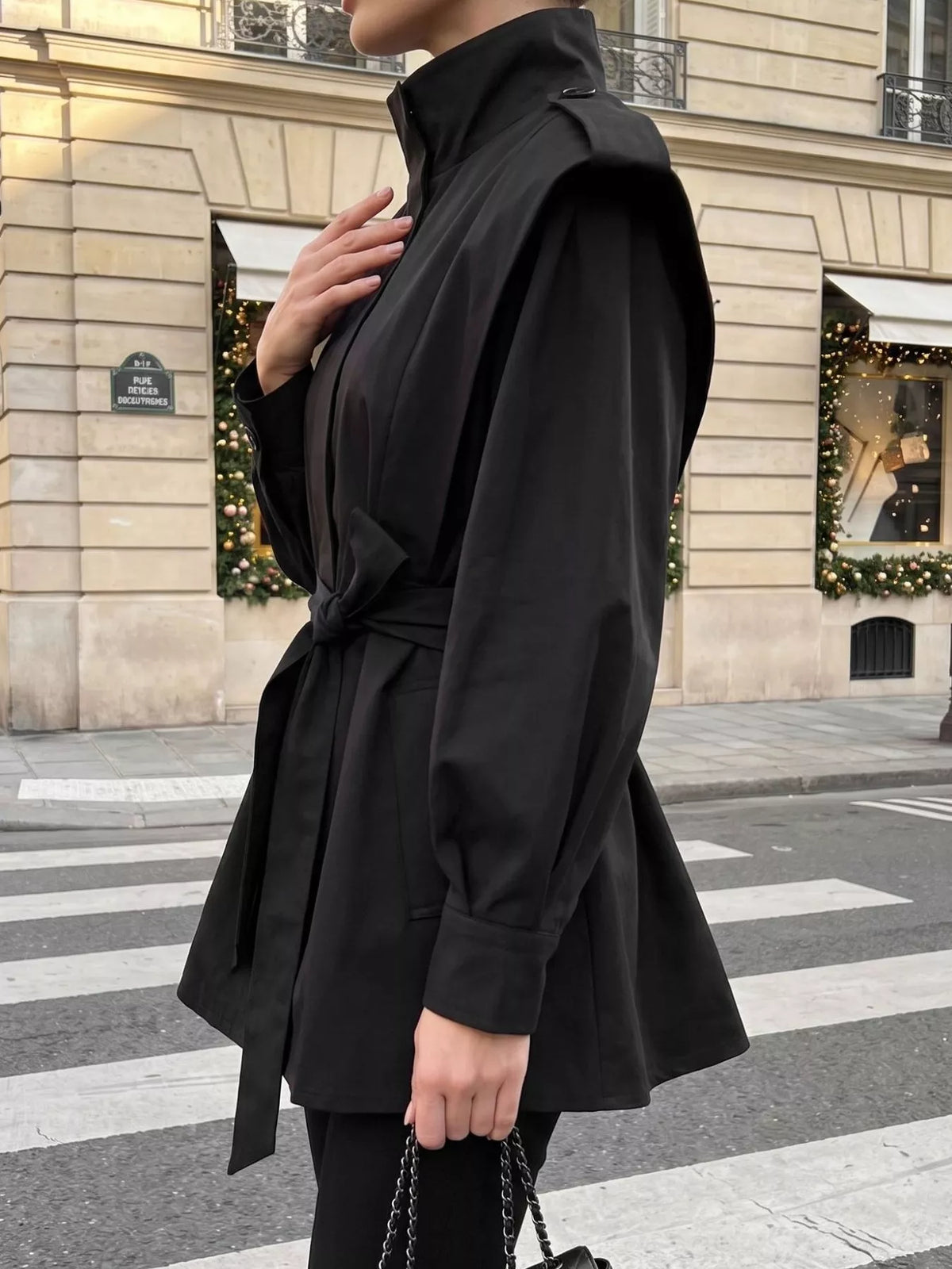 Belted Stand Collar Outerwear