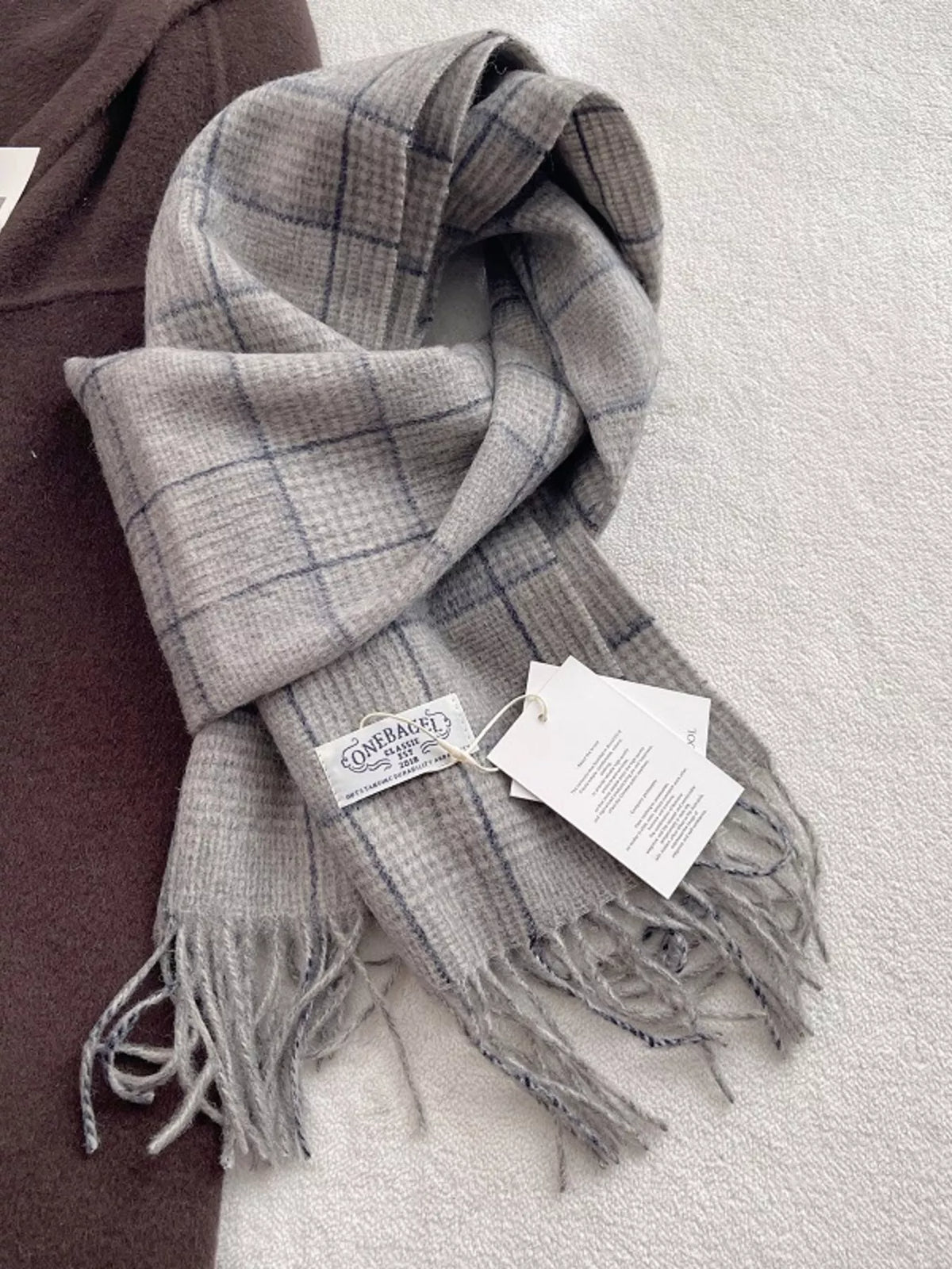 100% Wool Plaid Fringe Scarf for Women