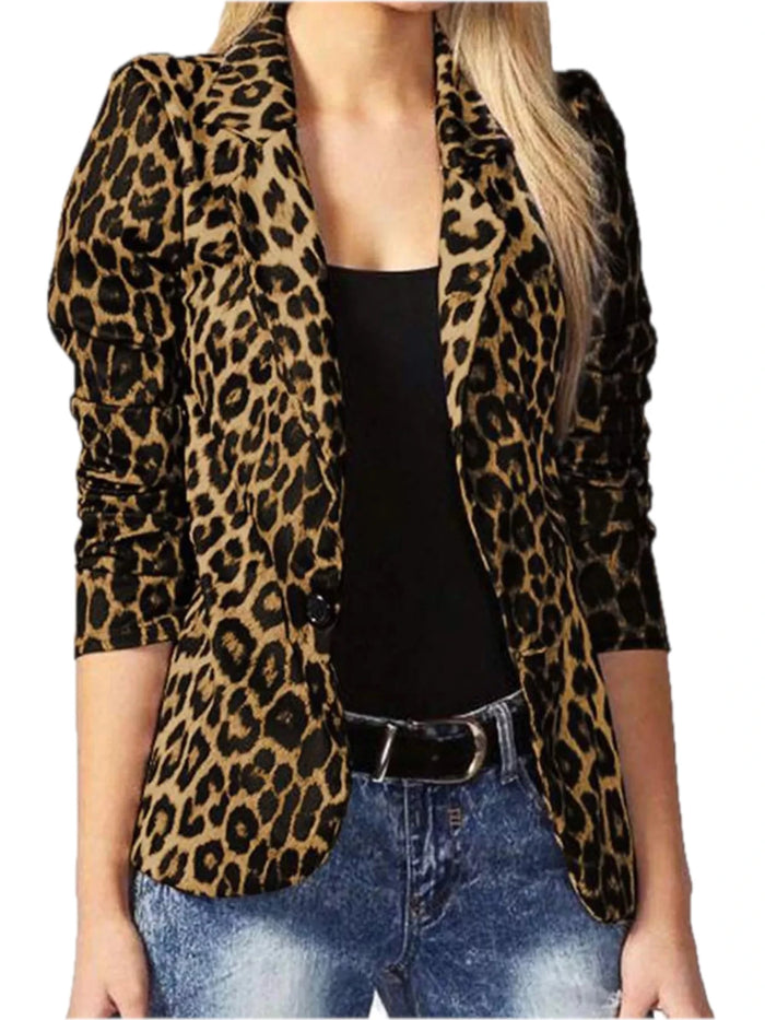 Women's Leopard Print One Button Blazer