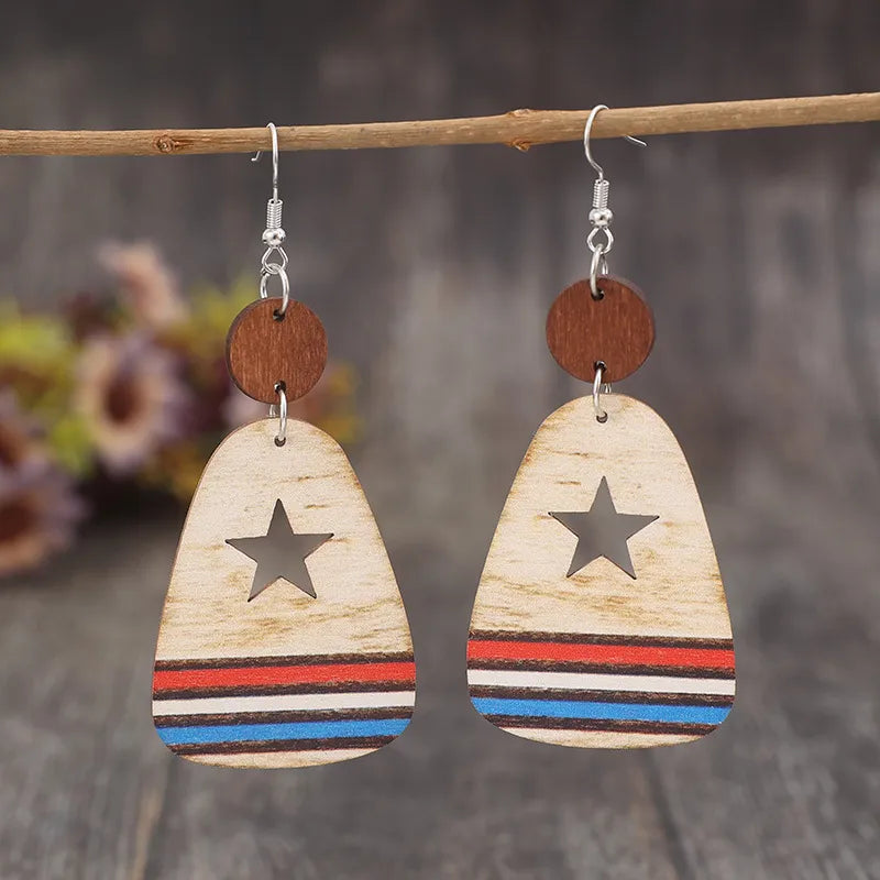 Cutout Star & Stripes Wooden Dangle Earrings – image 2 | Lilixa Trending Jewelry