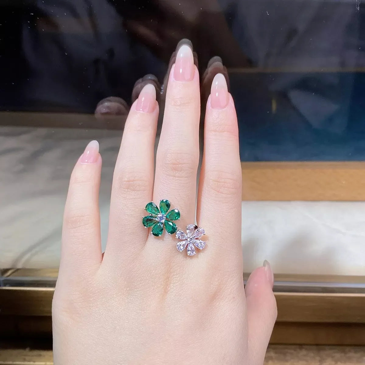 925 Sterling Silver Zircon Flower Ring for Women