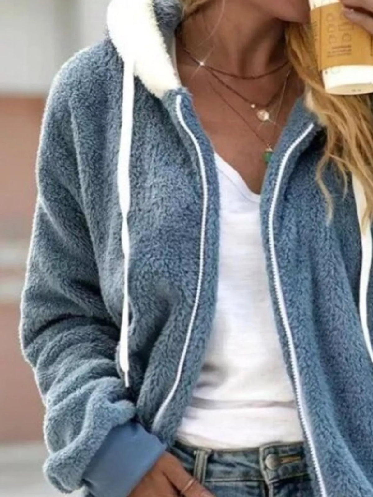 Full Size Cozy Fleece Zip-Up Hooded Jacket for Women Plus Size