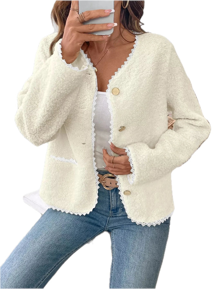 Lace Detail Button Up Long Sleeve Outerwear