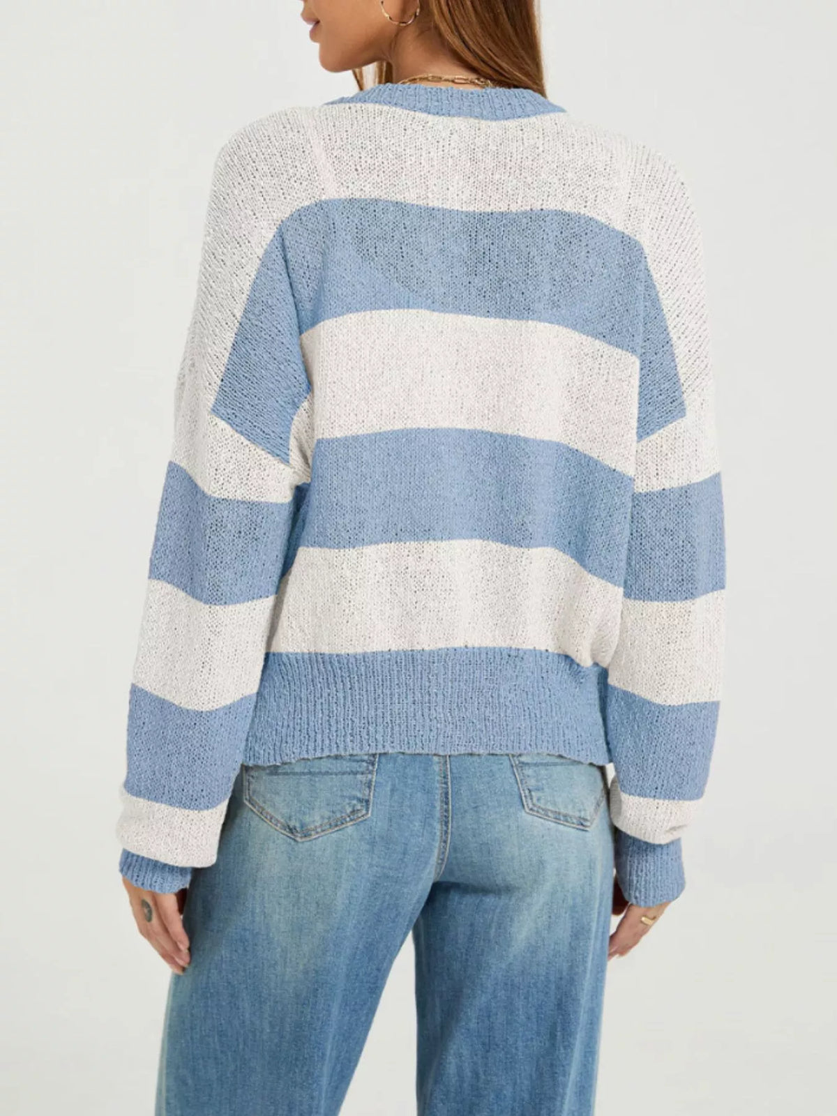 Casual Striped Button Down Knit Cardigan