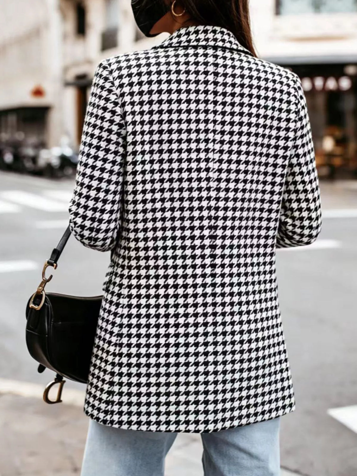 Classic Houndstooth Double Breasted Blazer