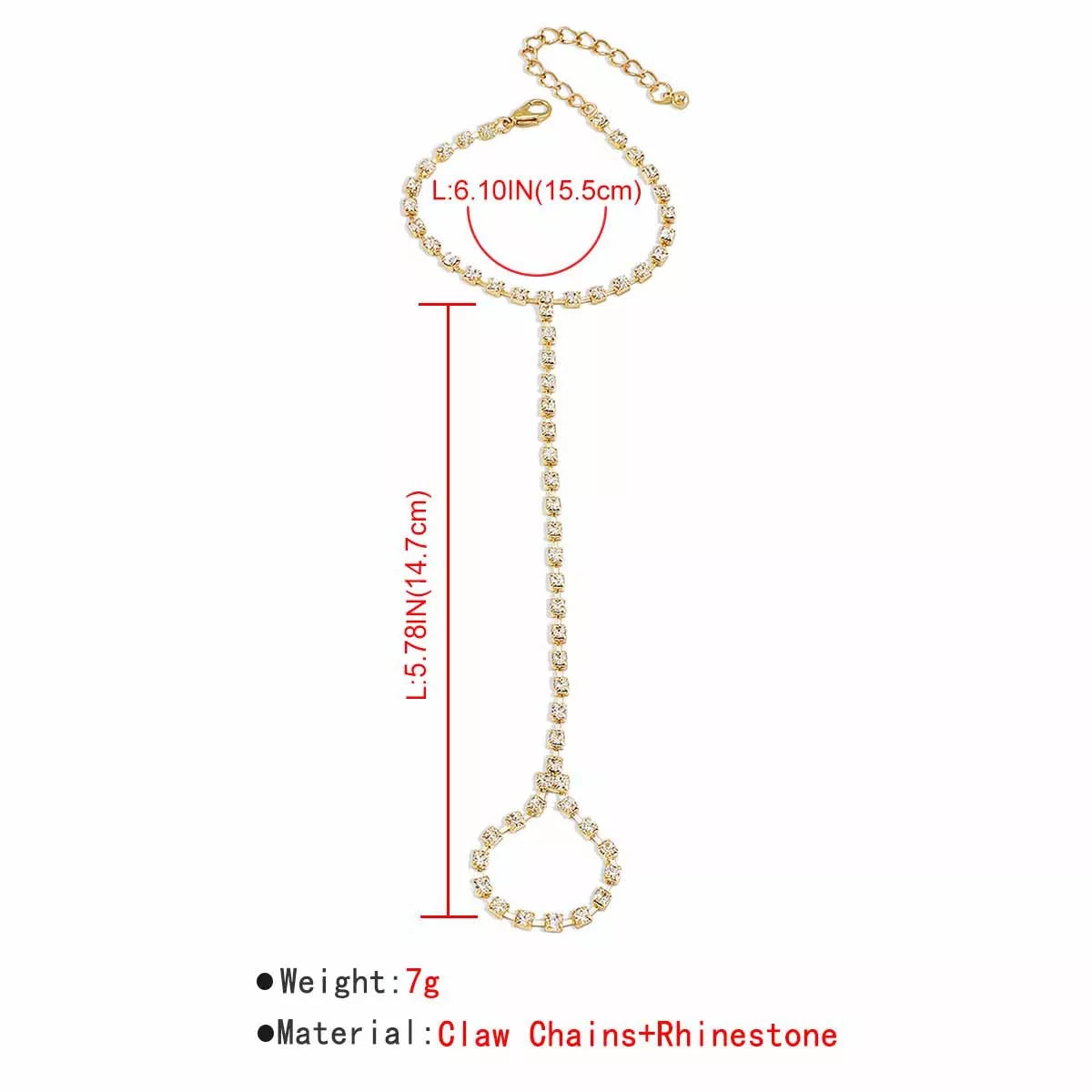 Alloy Rhinestone Bracelet for Women with Ring