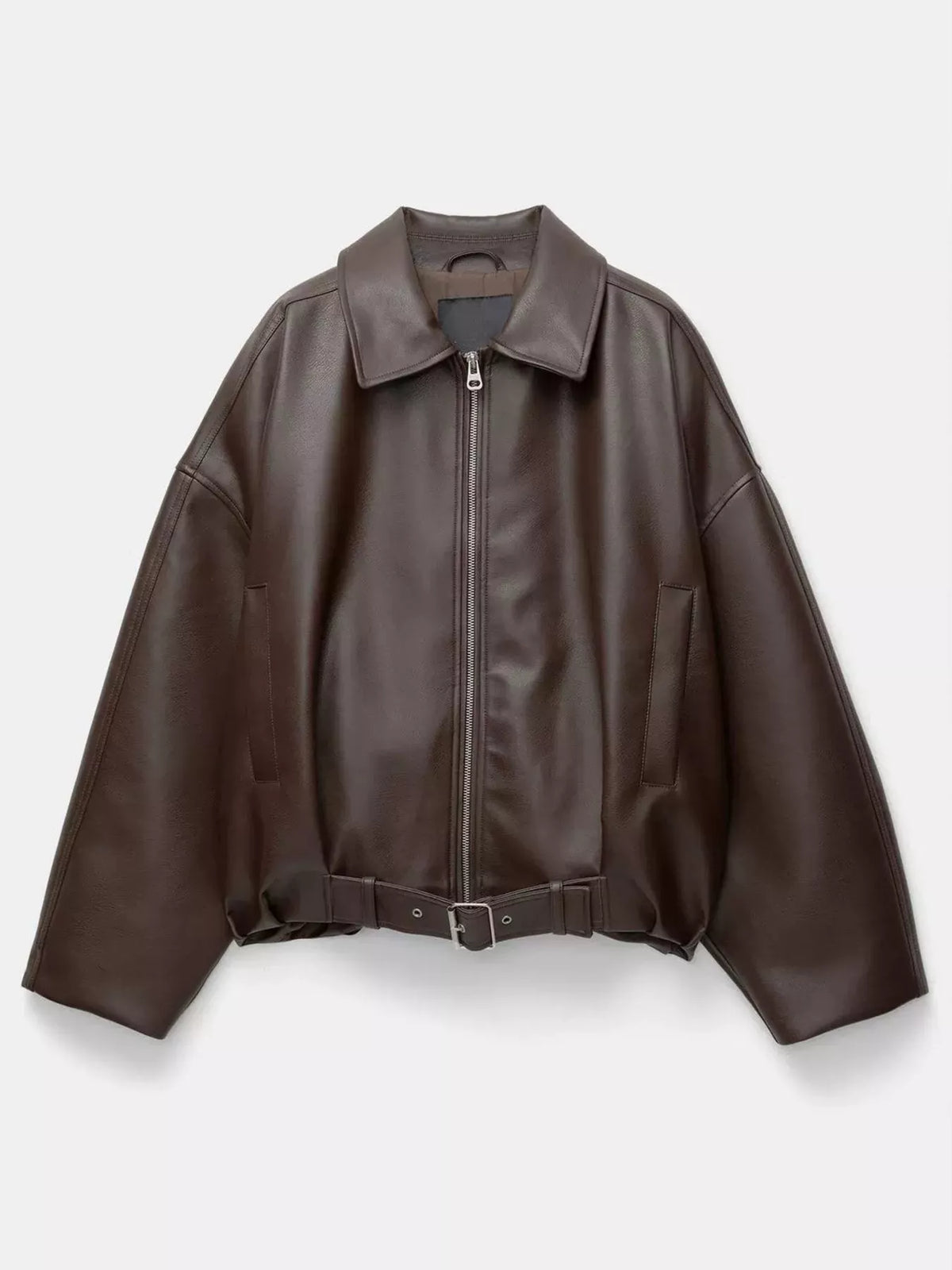 Belted Faux Leather Zip Up Jacket