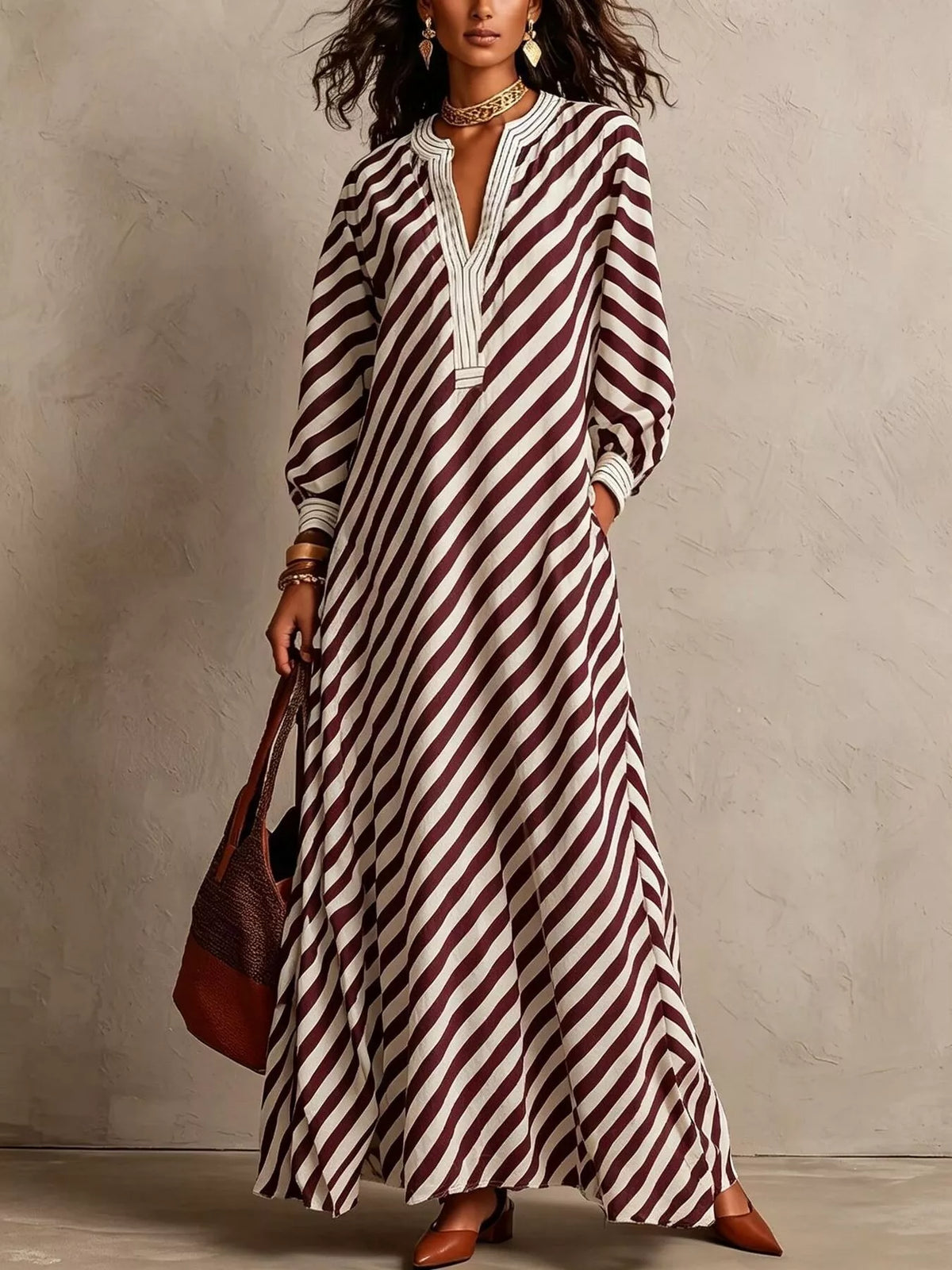Striped Long Sleeve Maxi Dress