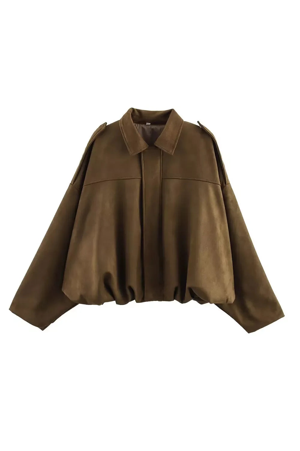 Collared Neck Dropped Shoulder Jacket for Women
