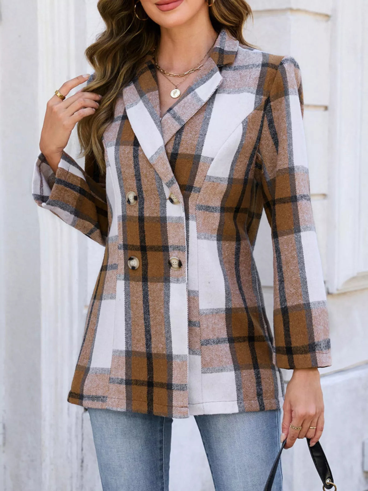Plaid Double Breasted Blazer