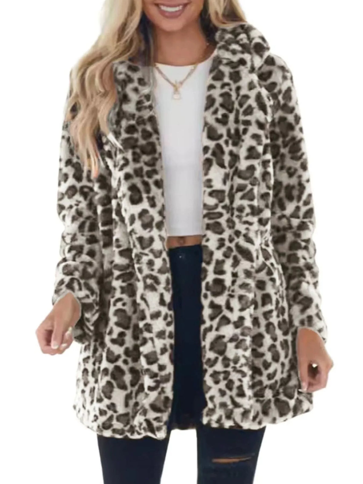 Leopard Open Front Outerwear Plus Size