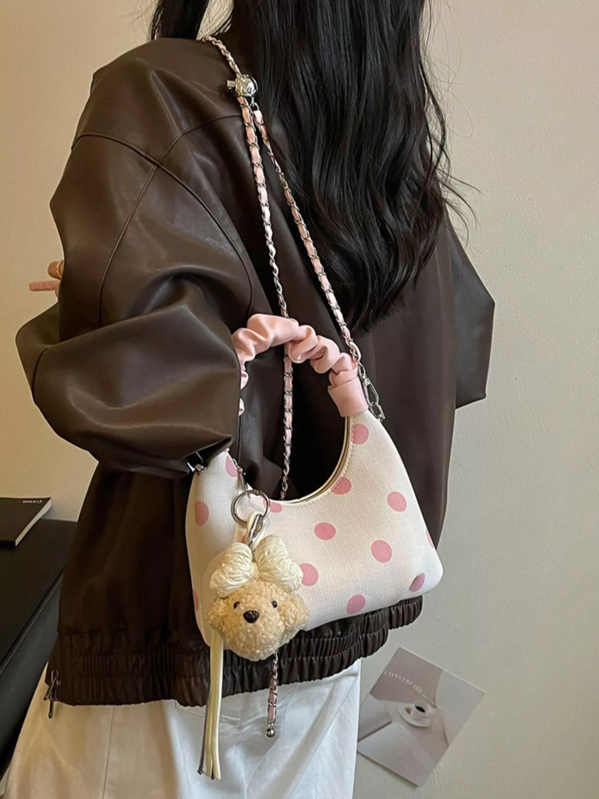 Polka Dot Ruched Crossbody Bag for Women
