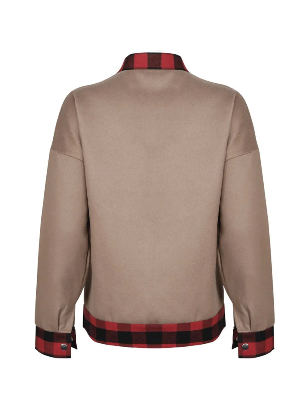 Plaid Trim Long Sleeve Jacket for Women