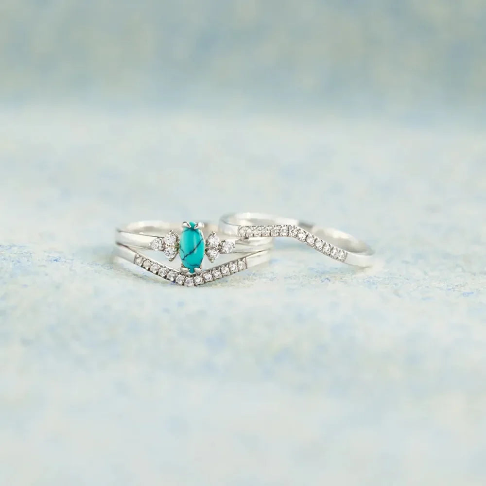 Artificial Turquoise V Shape Inlaid Zircon Ring – image 1 | Lilixa Trending Jewelry