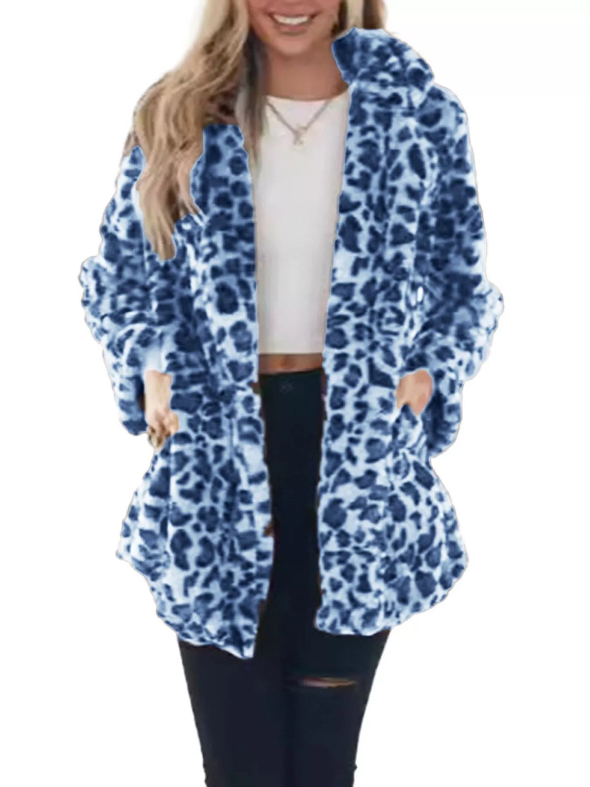 Leopard Open Front Outerwear Plus Size