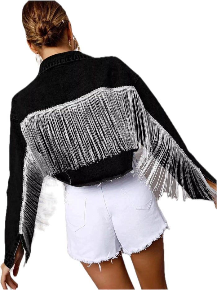 Fringe Cropped Denim Jacket