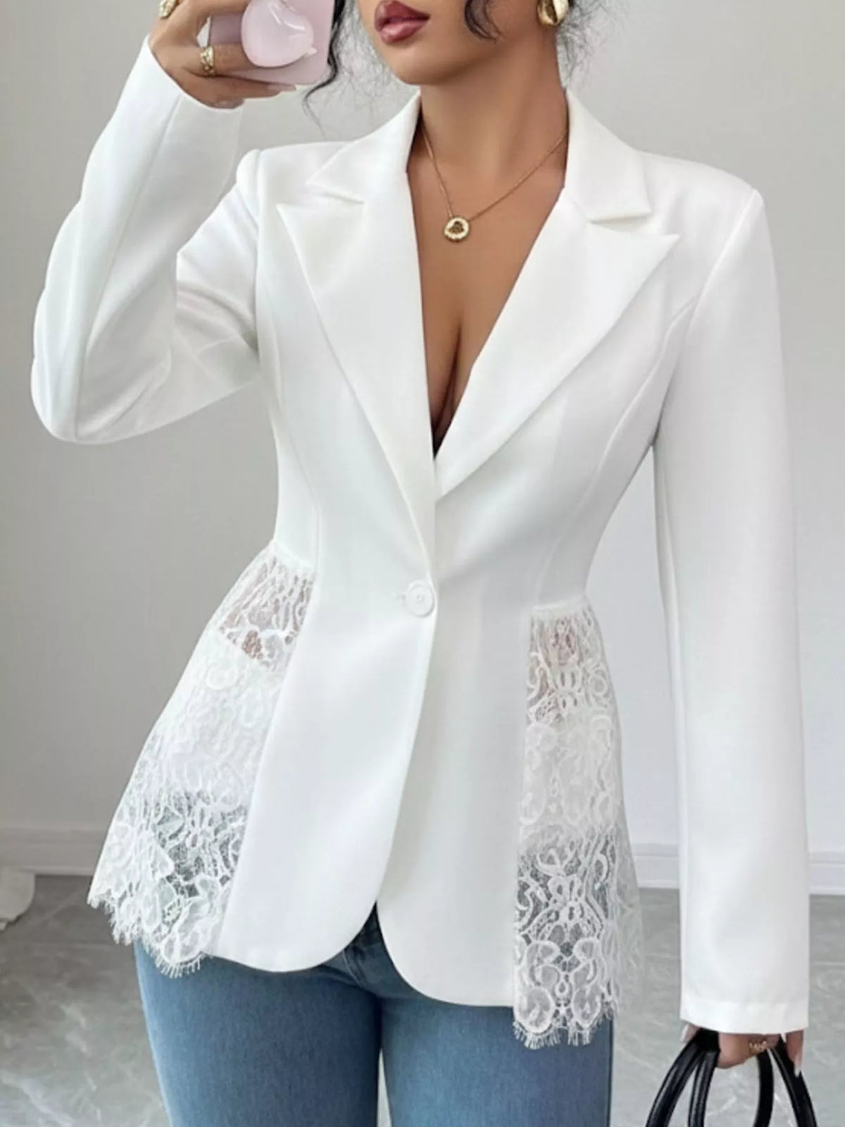 Lace One Button Blazer