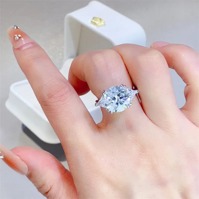 Three Stone 5 Carat Moissanite 925 Sterling Silver Ring for Women