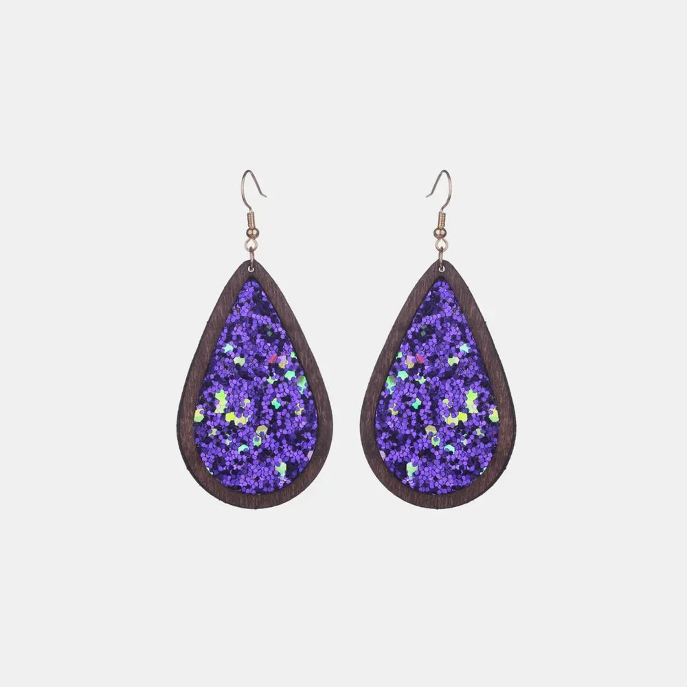Sequin Wood Teardrop Earrings – image 1 | Lilixa Trending Jewelry