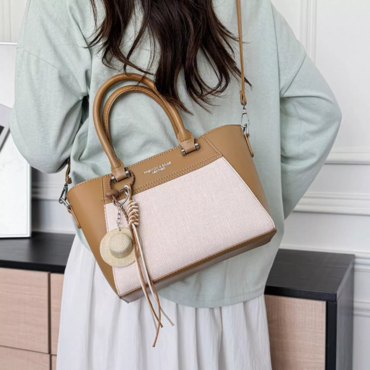 Color Block Top Handle Crossbody Bag
