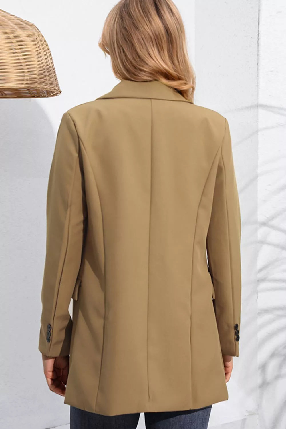 Lapel Neck Long Sleeve Blazer for Women with Pockets