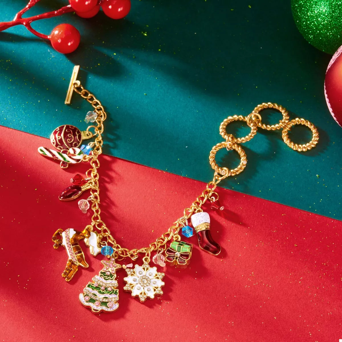18K Gold-Plated Christmas Charm Bracelet for Women