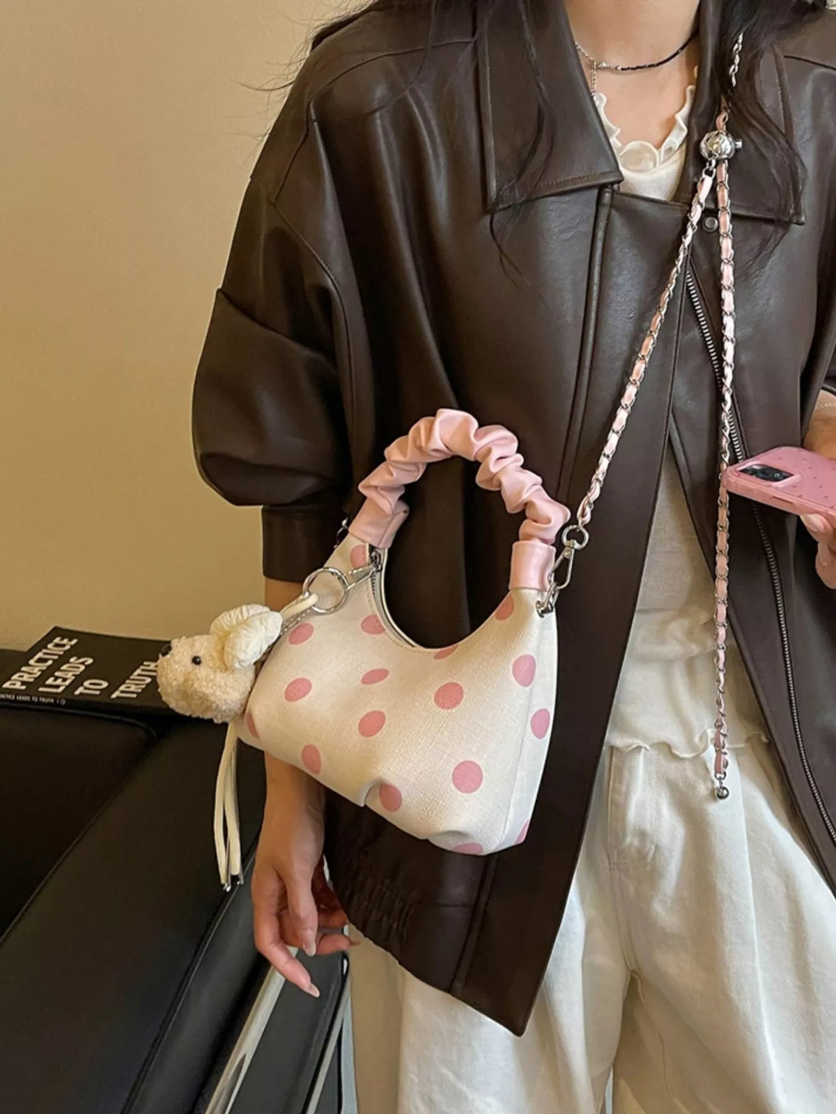 Polka Dot Ruched Crossbody Bag for Women