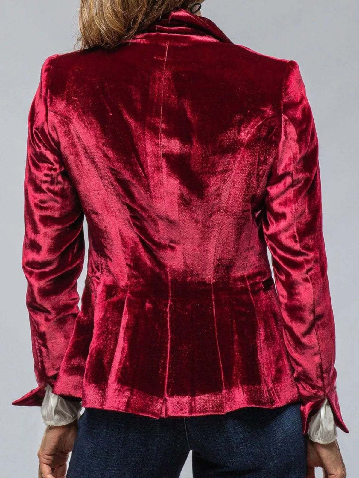Women's Single Row Buttons Velvet Lapel Collar Button Up Blazer