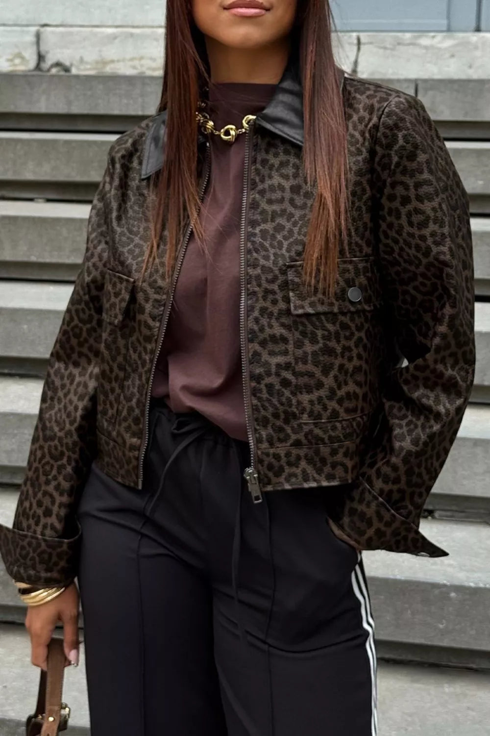 Leopard Cropped Faux Leather Jacket
