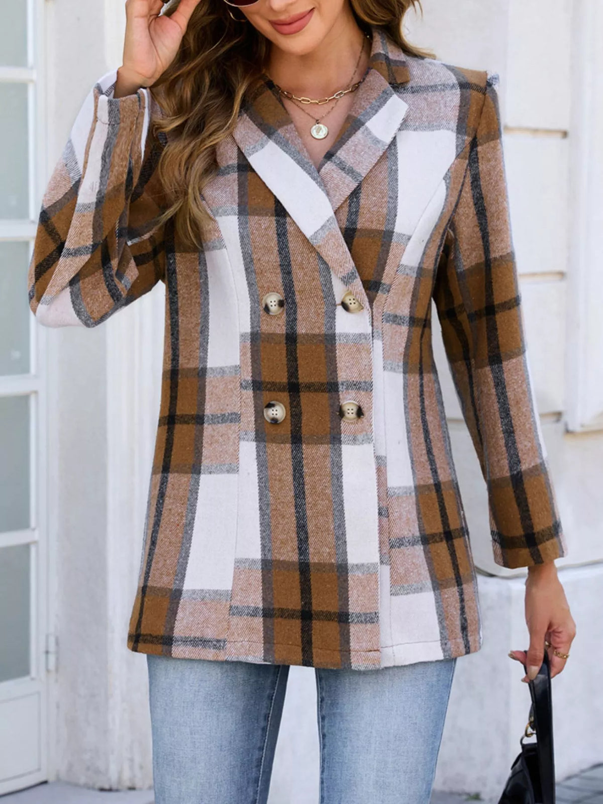 Plaid Double Breasted Blazer