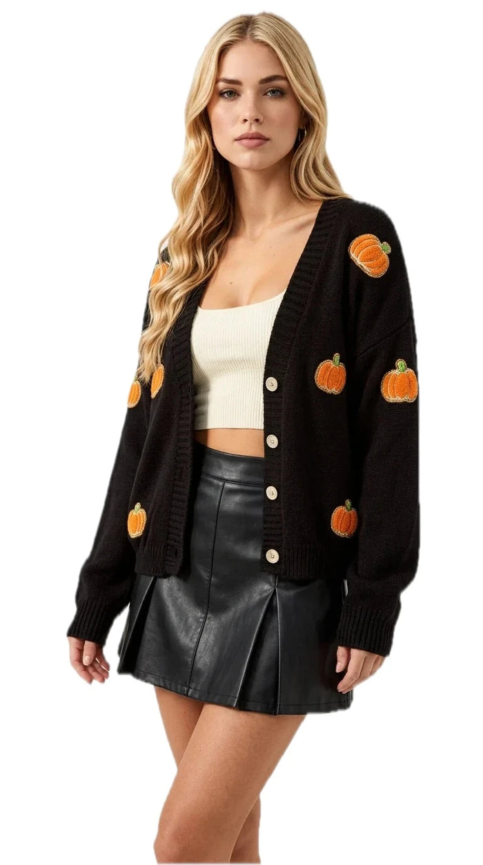Double Take Full Size Pumpkin Button Up Long Sleeve Cardigan for Women Plus Size