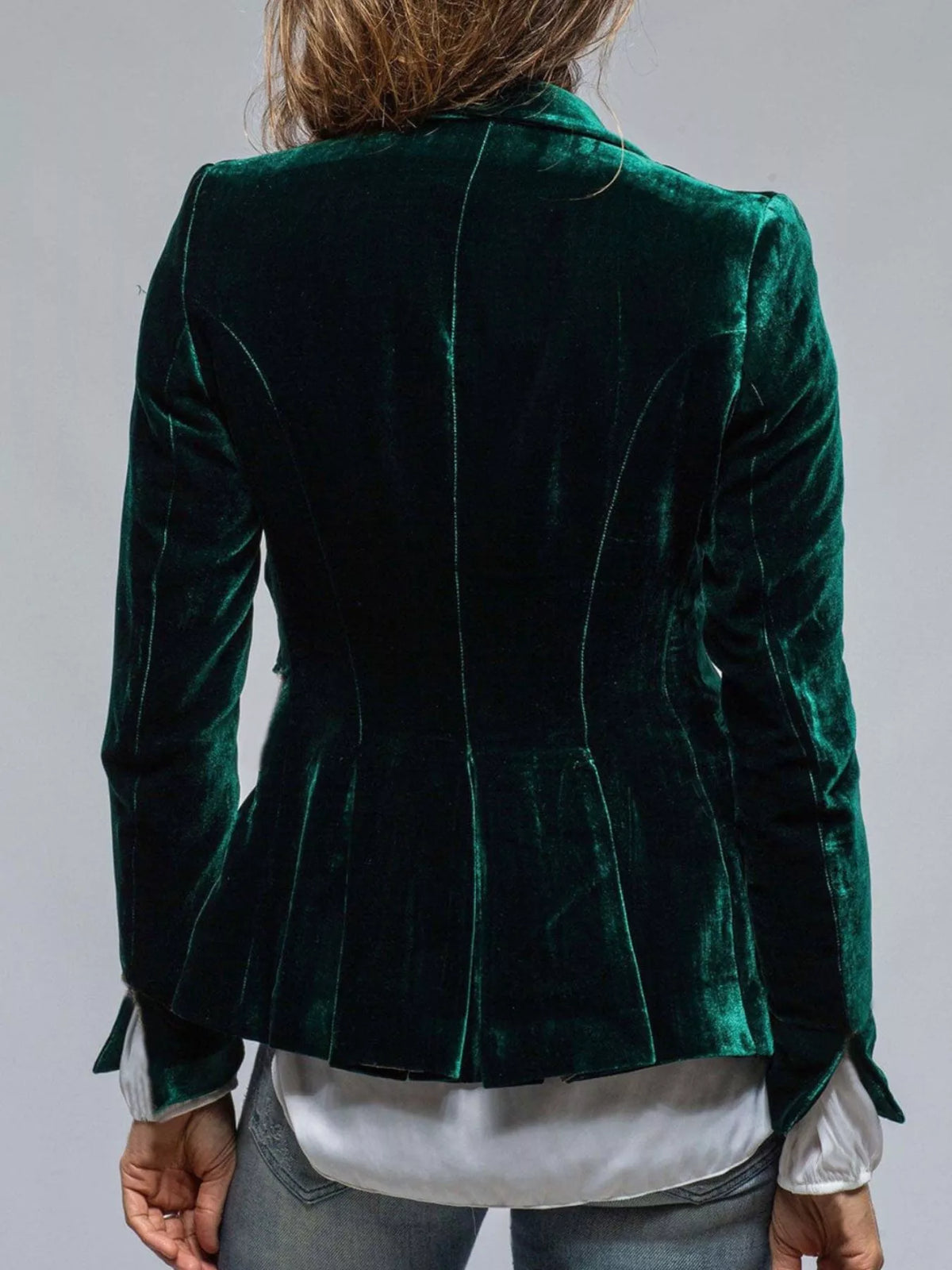 Women's Single Row Buttons Velvet Lapel Collar Button Up Blazer