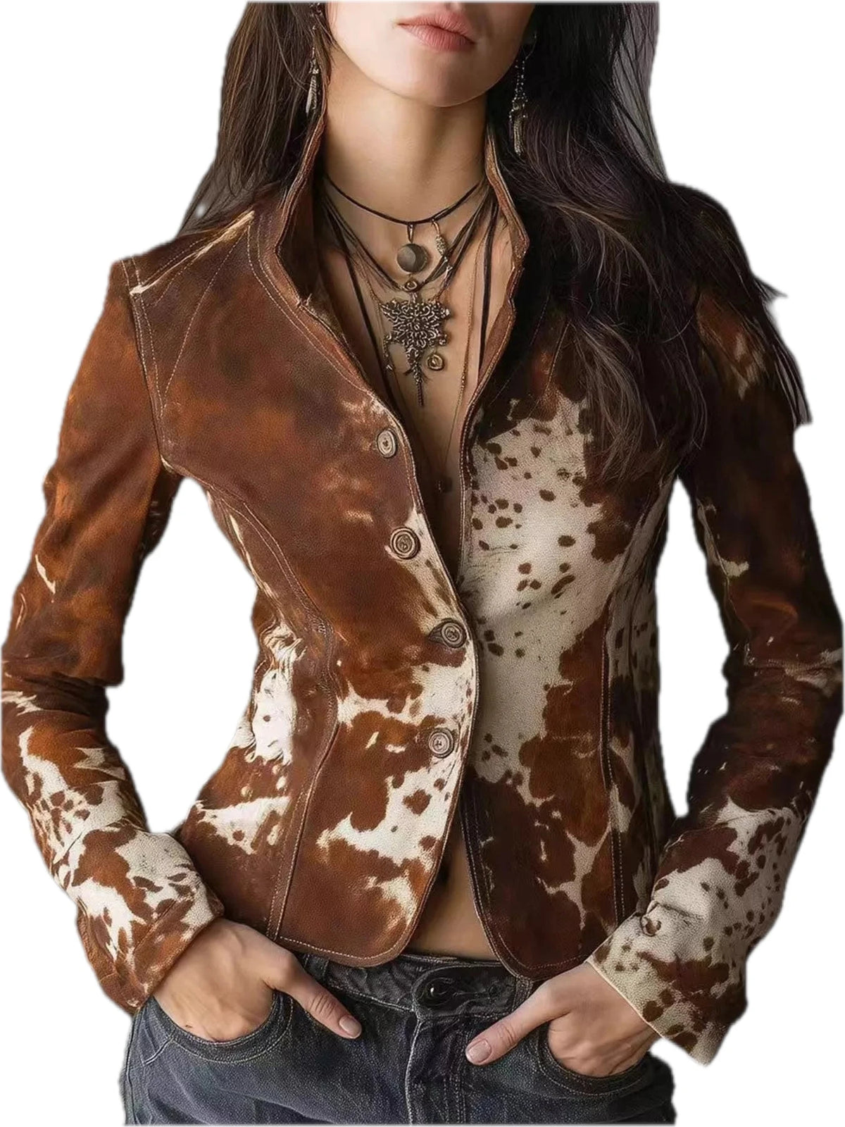 Cow Print Button Up Blazer