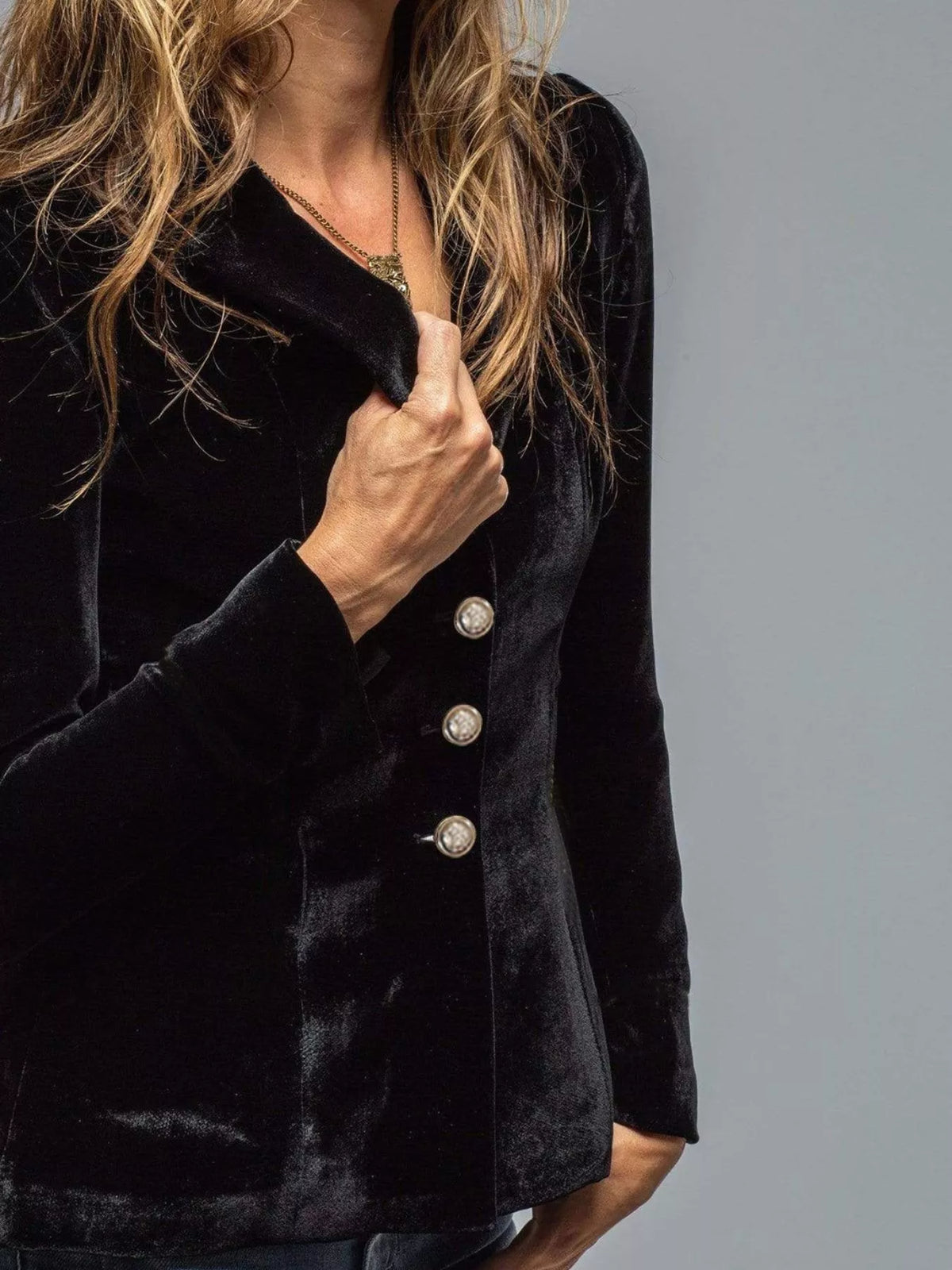 Women's Single Row Buttons Velvet Lapel Collar Button Up Blazer