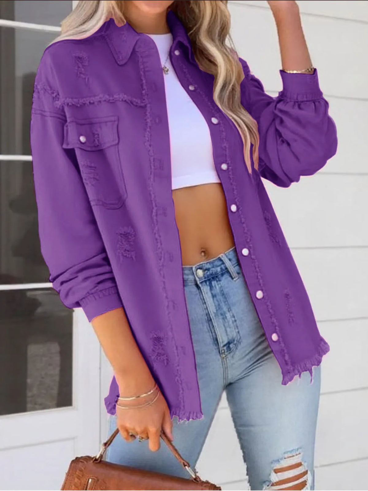 Distressed Frayed Denim Jacket