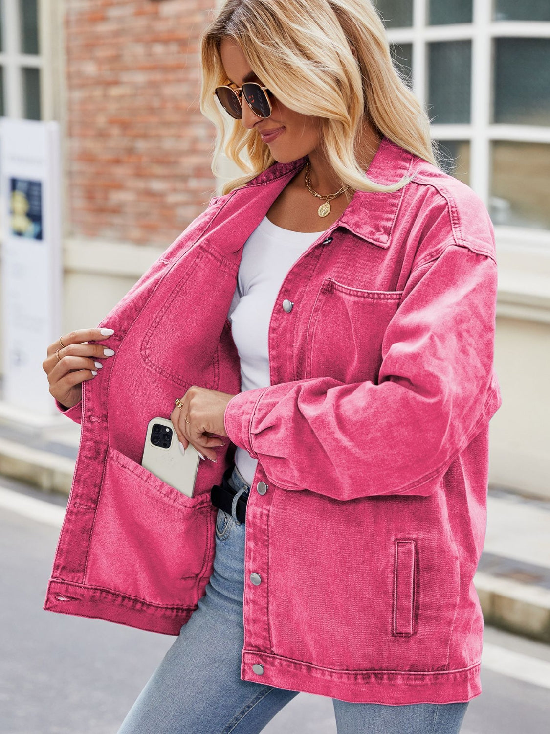 Women's Button Up Denim Jacket with Pockets