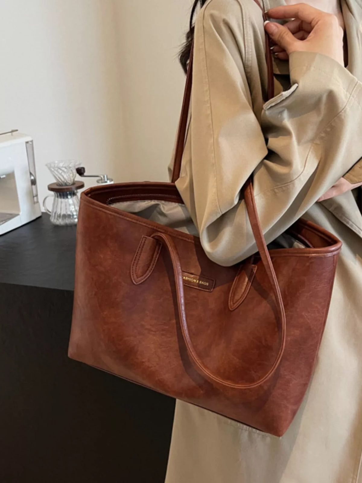 Glossy Vegan Leather Tote Bag