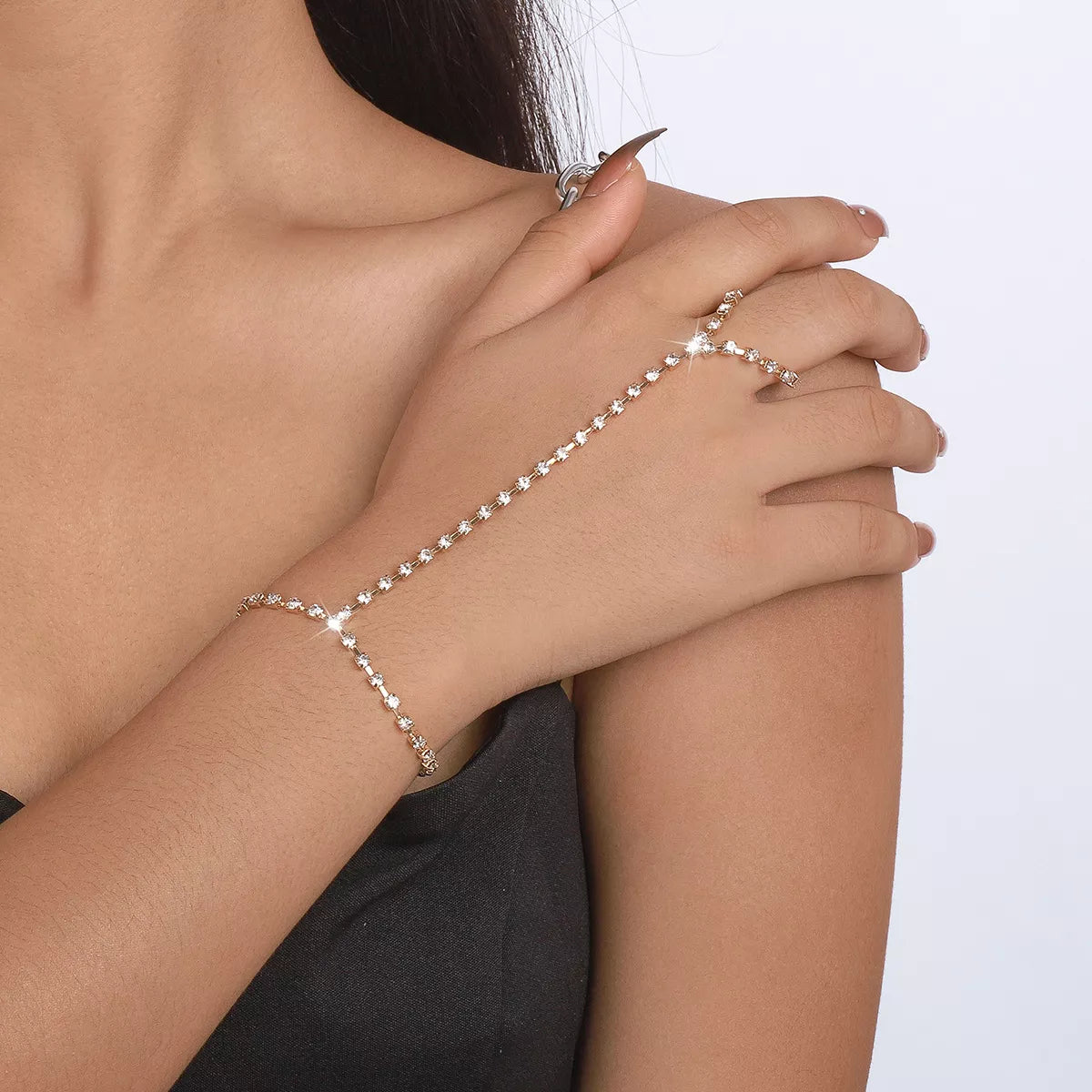 Alloy Rhinestone Bracelet for Women with Ring
