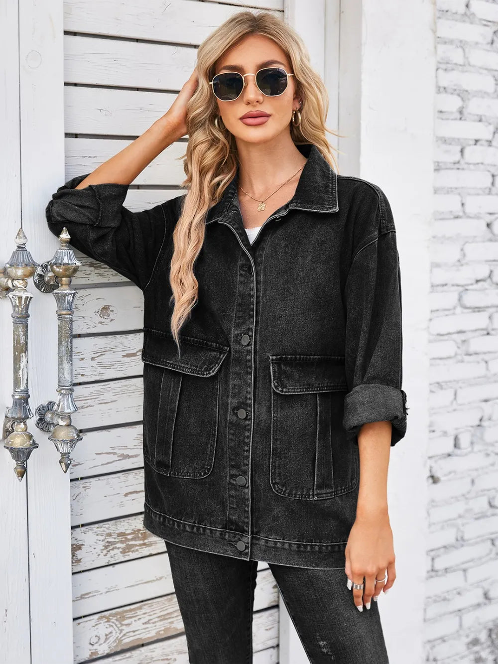 Rayon Long Sleeve Denim Jacket
