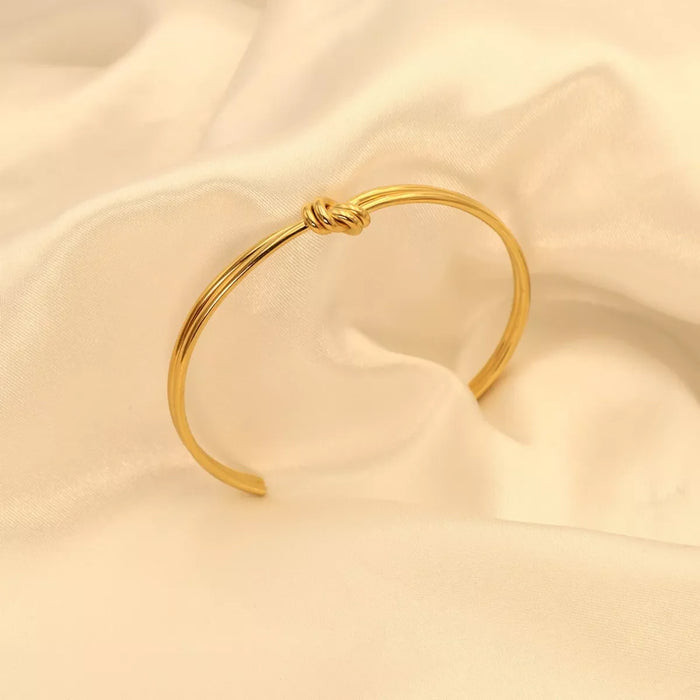 18K Gold-Plated Knot Open Bracelet for Women