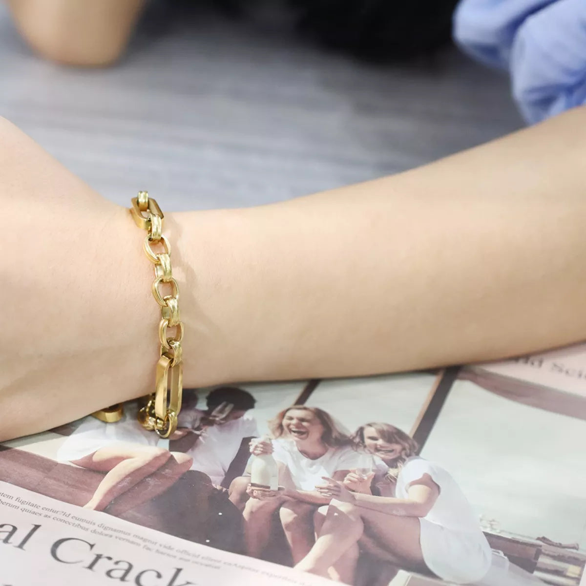 18K Gold-Plated Chunky Gold Chain Link Bracelet for Women