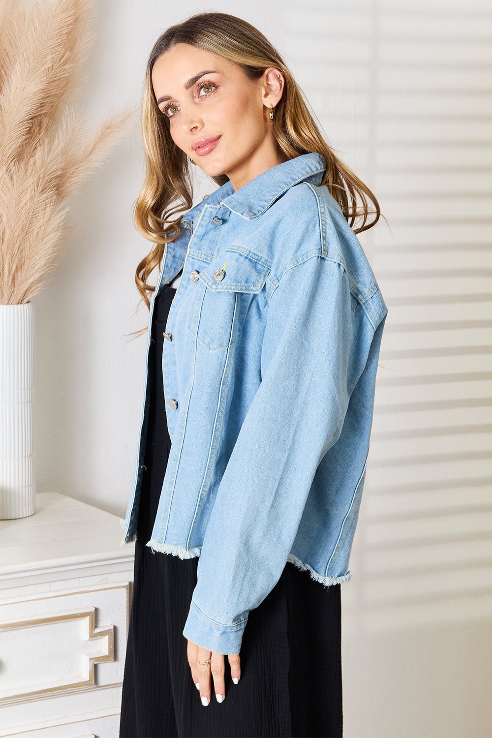 Double Take Raw Hem Denim Jacket